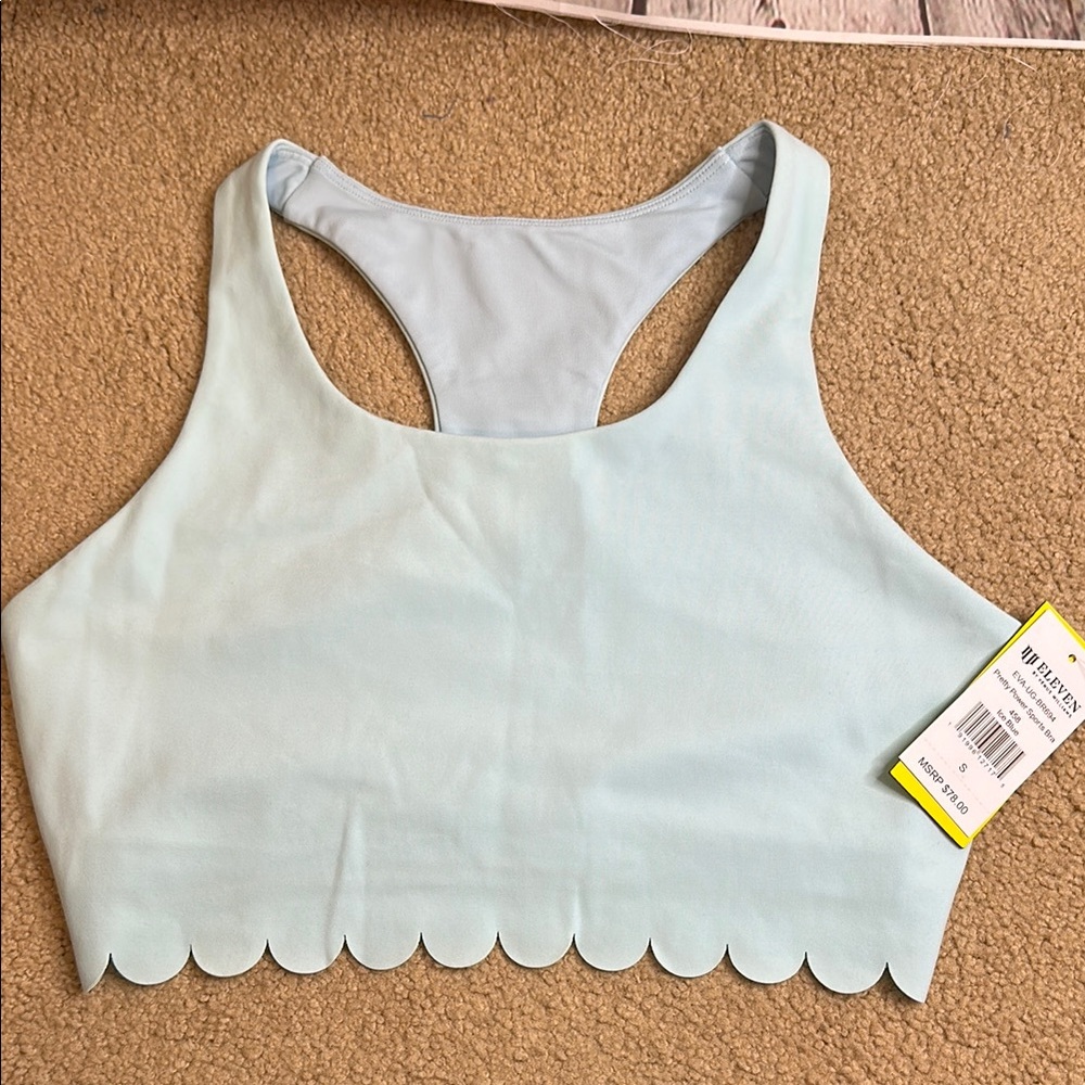 EleVen by Venus Williams Pretty Power Scalloped Sports Bra Ice Blue